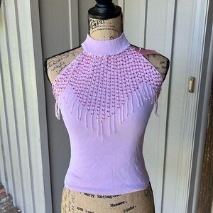 Sequined, sweater knit top pink Small